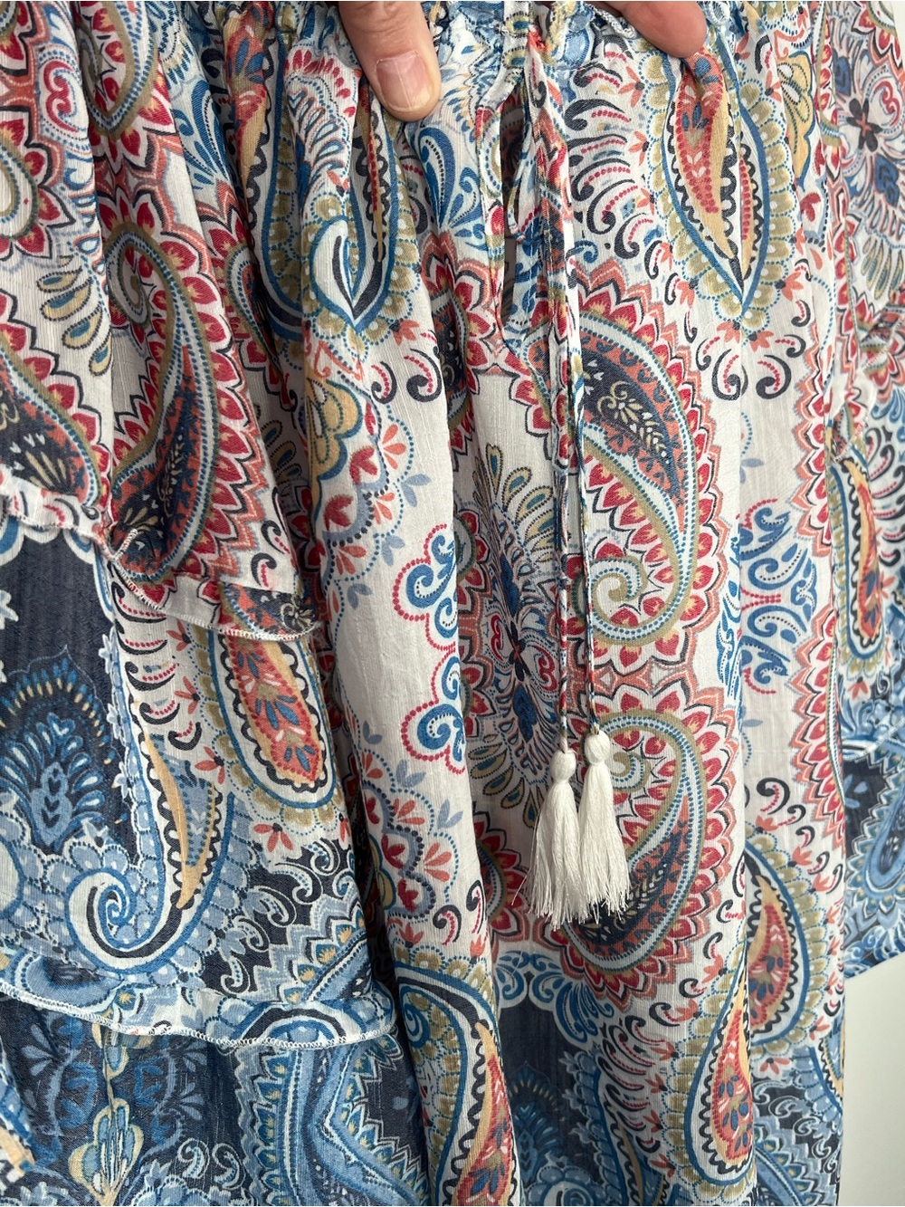 NWT Indigo Rose Flowy Tiered Sleeve Tassel Tie Pheasant Top 2X - Picture 4 of 8